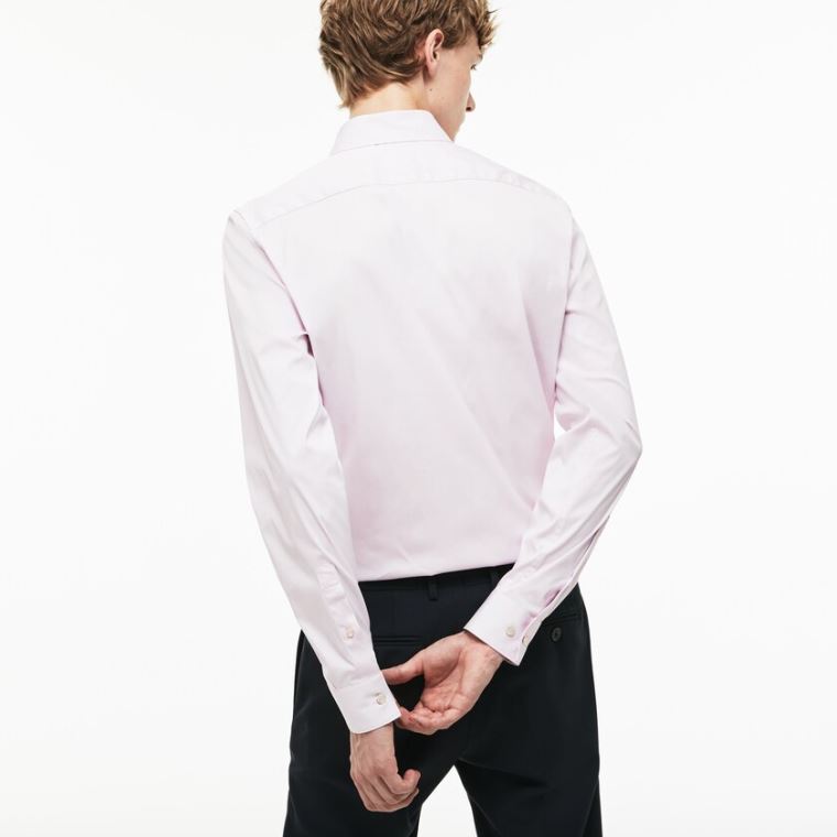 Lacoste Slim Fit Stretch Pamut Poplin Shirt Rózsaszín | jiVKSLO7