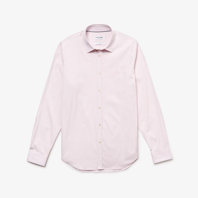 Lacoste Slim Fit Stretch Pamut Poplin Shirt Rózsaszín | jiVKSLO7