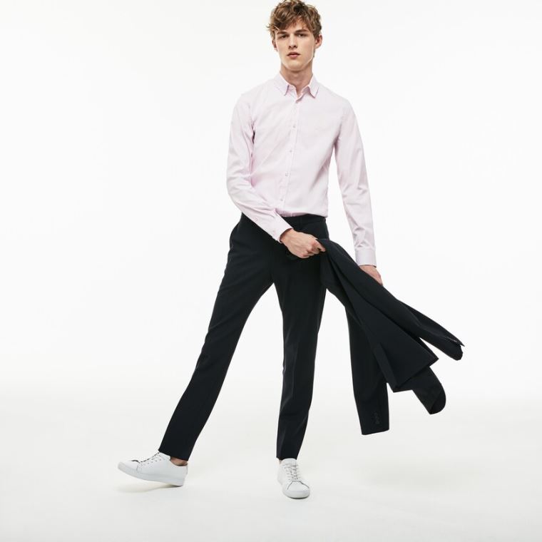 Lacoste Slim Fit Stretch Pamut Poplin Shirt Rózsaszín | jiVKSLO7