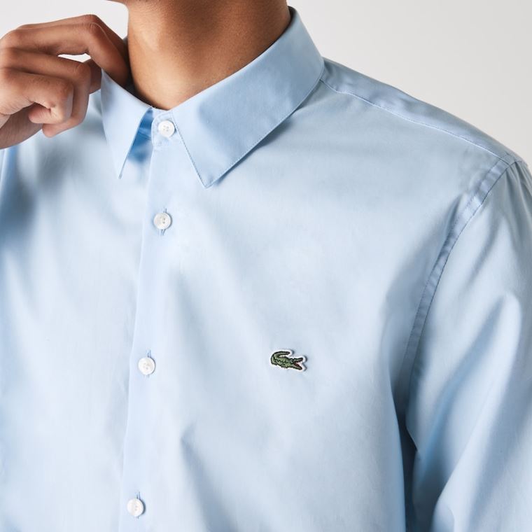 Lacoste Slim Fit Stretch Pamut Poplin Shirt Kék | nBLQcAP1