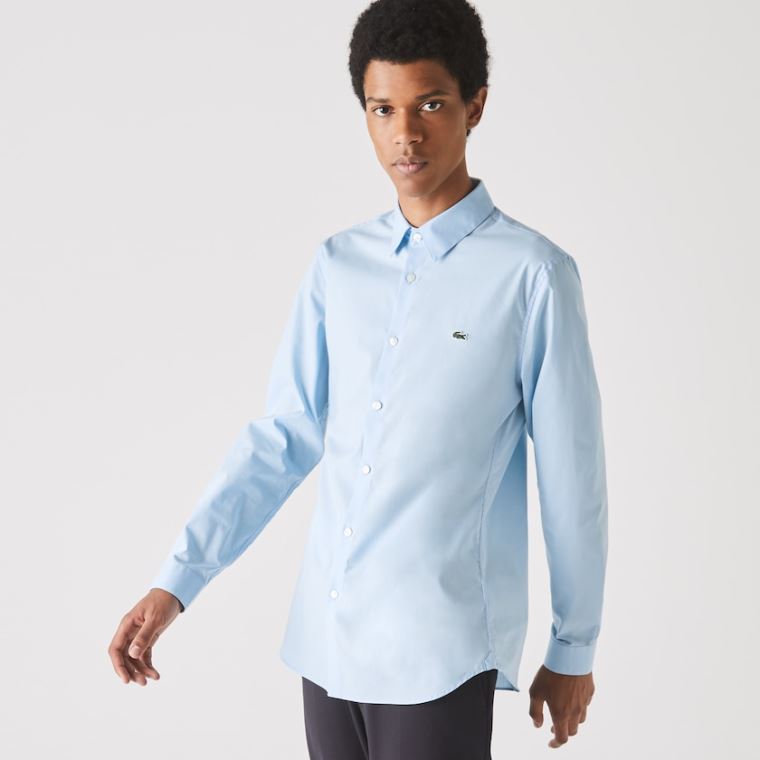 Lacoste Slim Fit Stretch Pamut Poplin Shirt Kék | nBLQcAP1