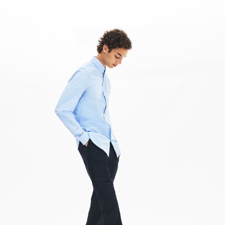 Lacoste Slim-Fit Stretch Pamut Poplin Shirt Világos Kék | sZG0hBOU