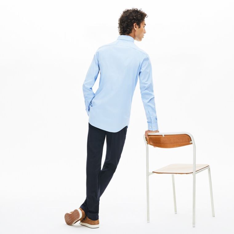 Lacoste Slim-Fit Stretch Pamut Poplin Shirt Világos Kék | sZG0hBOU