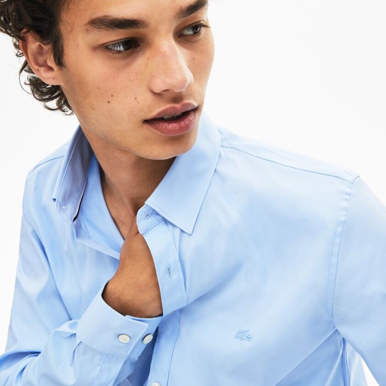 Lacoste Slim-Fit Stretch Pamut Poplin Shirt Világos Kék | sZG0hBOU