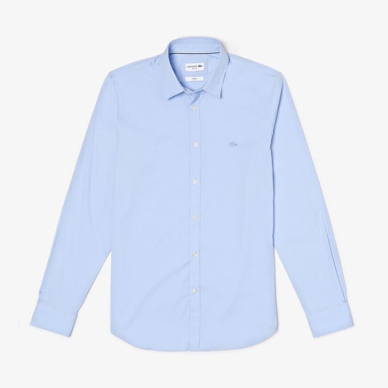 Lacoste Slim-Fit Stretch Pamut Poplin Shirt Világos Kék | sZG0hBOU