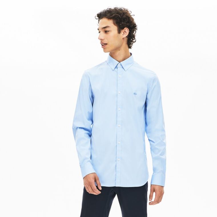 Lacoste Slim-Fit Stretch Pamut Poplin Shirt Világos Kék | sZG0hBOU