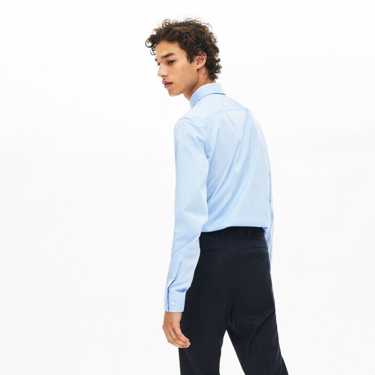 Lacoste Slim-Fit Stretch Pamut Poplin Shirt Világos Kék | sZG0hBOU