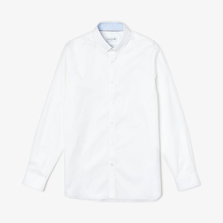 Lacoste Slim Fit Stretch Pamut Shirt Fehér | ixxLyPqE