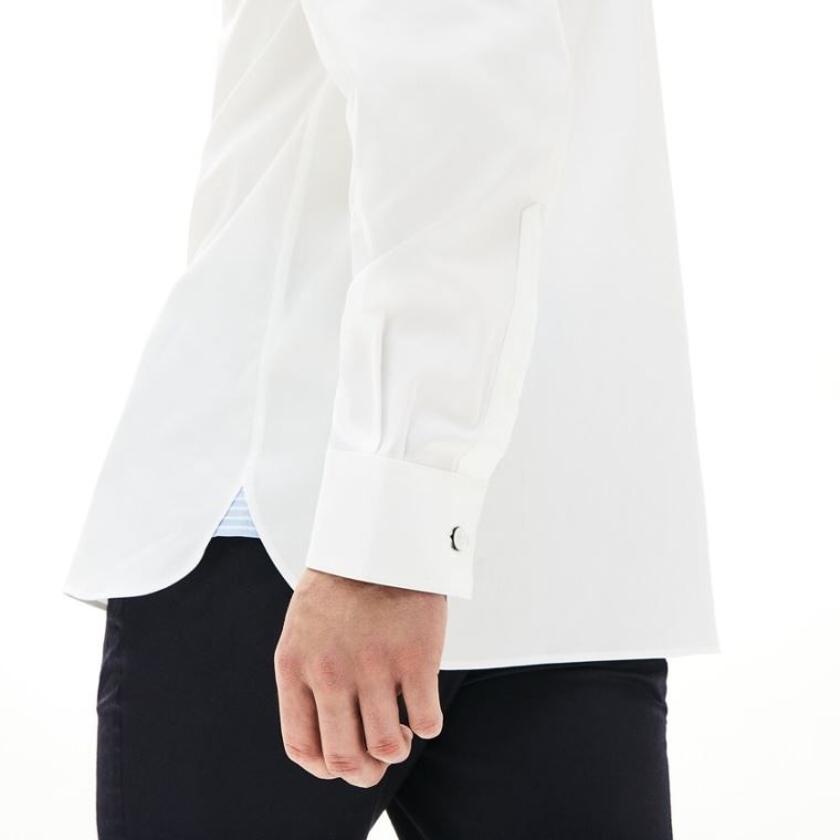 Lacoste Slim Fit Stretch Pamut Shirt Fehér | ixxLyPqE