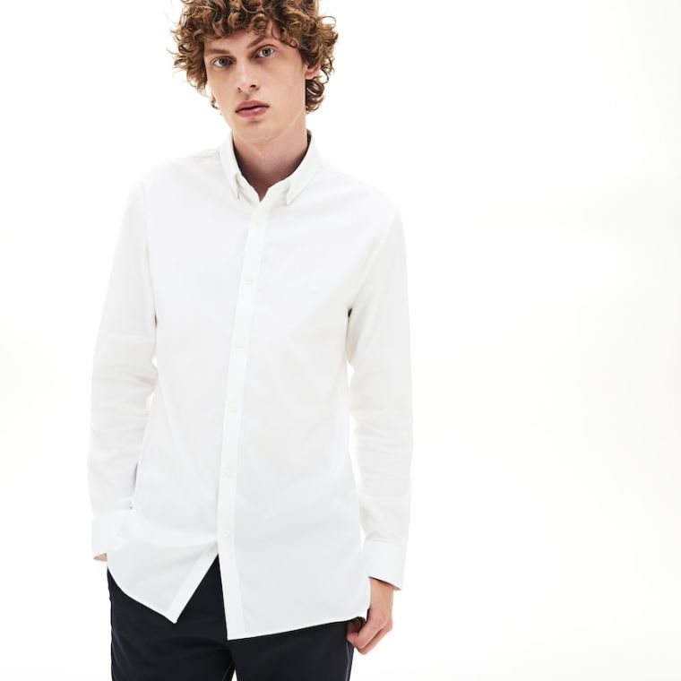 Lacoste Slim Fit Stretch Pamut Shirt Fehér | ixxLyPqE