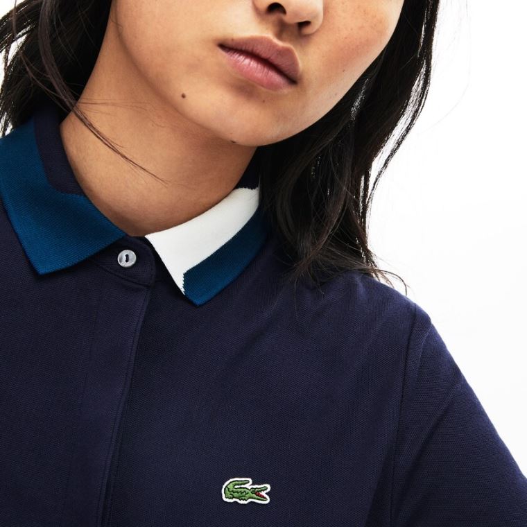 Lacoste Slim Fit Stretch Piqué Polo Shirt Sötétkék Kék | QjxLPz9A