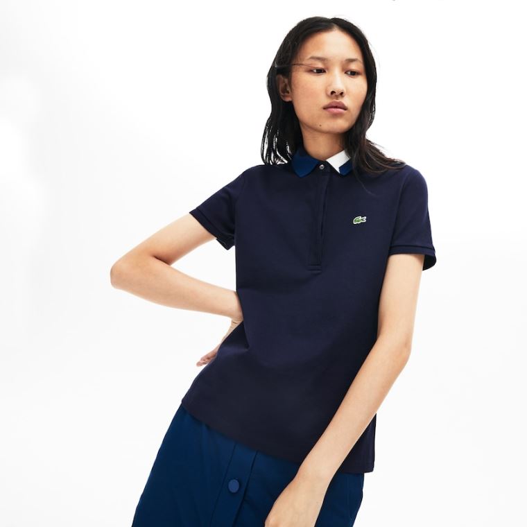 Lacoste Slim Fit Stretch Piqué Polo Shirt Sötétkék Kék | QjxLPz9A