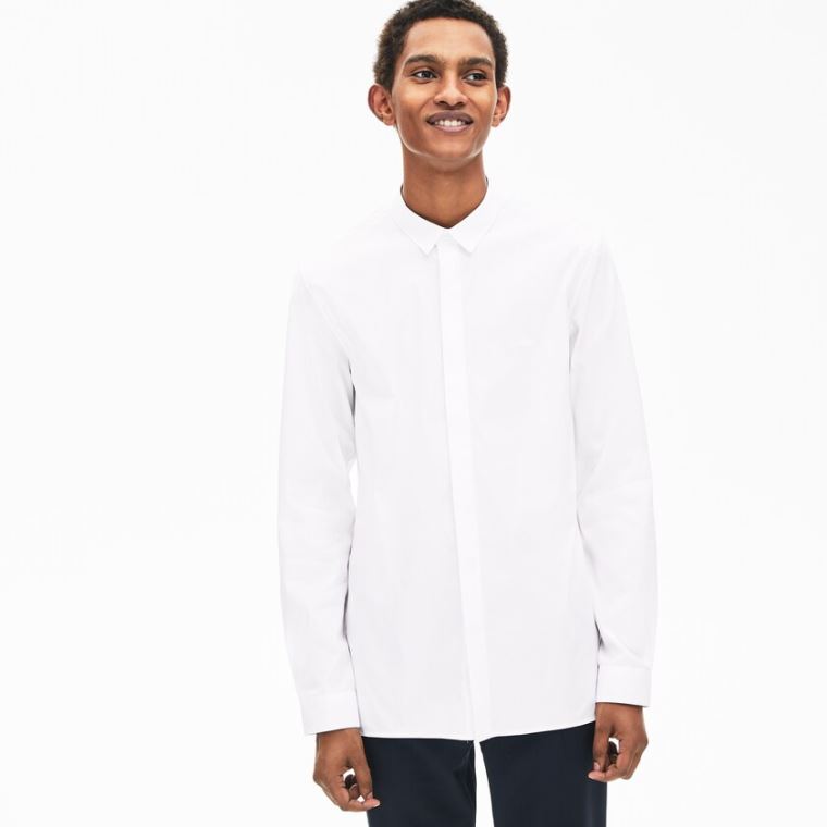 Lacoste Slim-Fit Stretch Poplin and Jersey Shirt Fehér | npdmgqza