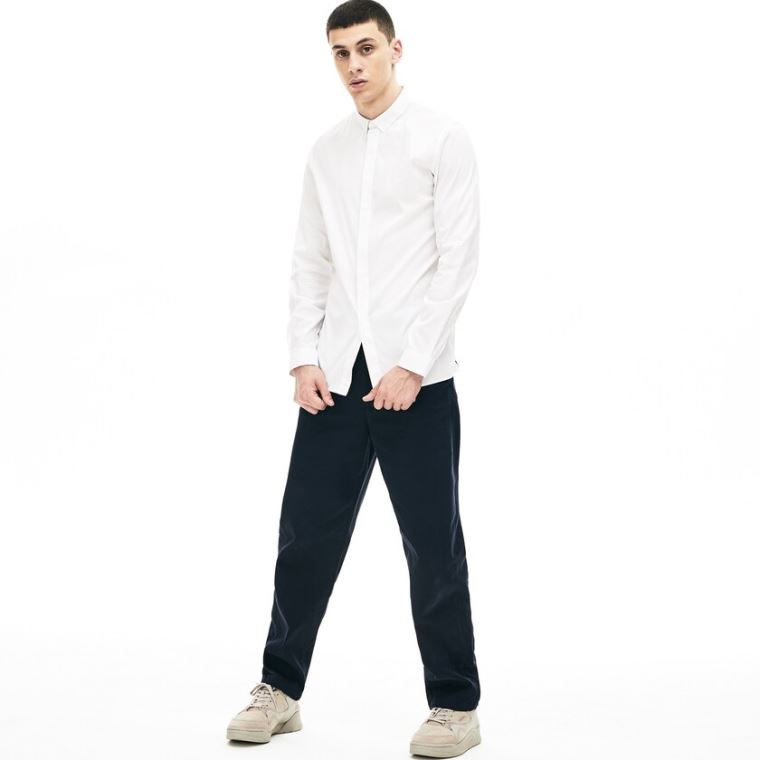 Lacoste Slim-Fit Stretch Poplin and Jersey Shirt Fehér | npdmgqza