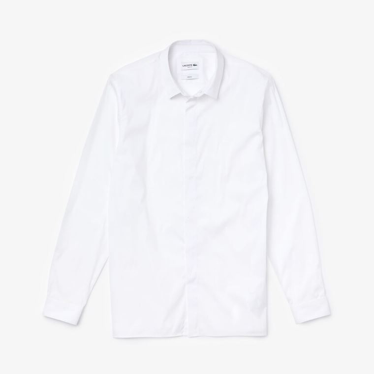 Lacoste Slim-Fit Stretch Poplin and Jersey Shirt Fehér | npdmgqza