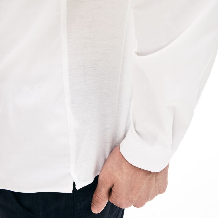 Lacoste Slim-Fit Stretch Poplin and Jersey Shirt Fehér | npdmgqza