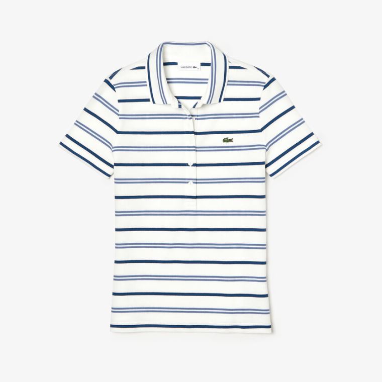 Lacoste Slim Fit Striped Stretch Piqué Polo Shirt Fehér Kék Sötétkék Kék | 1rGURhRB