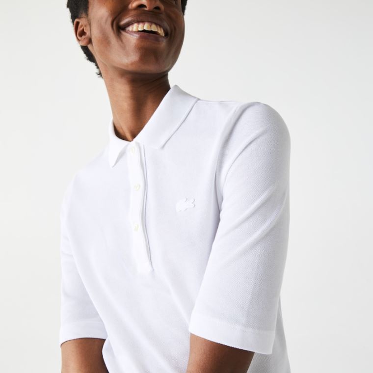 Lacoste Slim Fit Supple Pamut Polo Fehér | qBokCzBJ