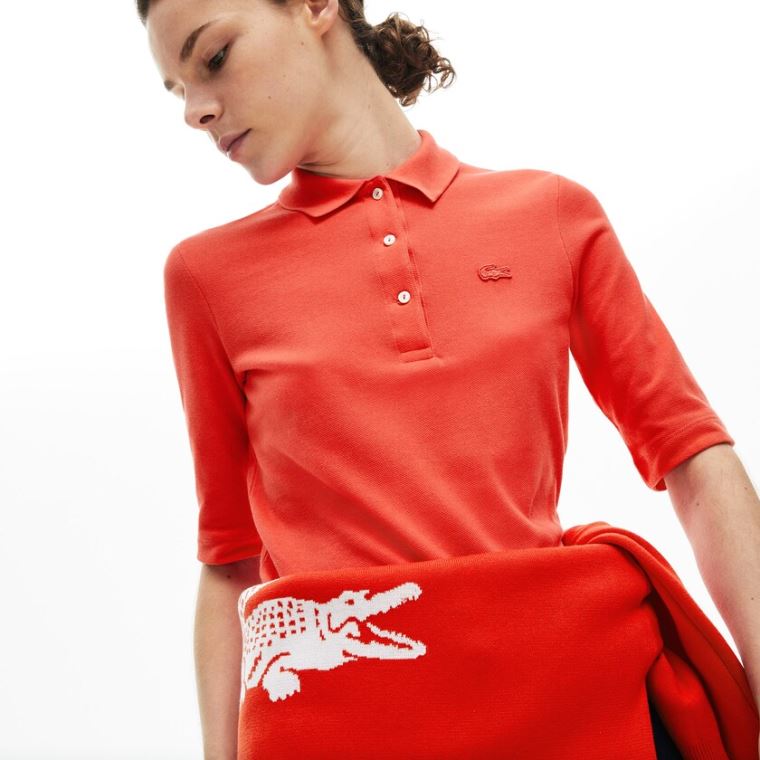 Lacoste Slim Fit Supple Pamut Polo Piros | BQ5yxElR