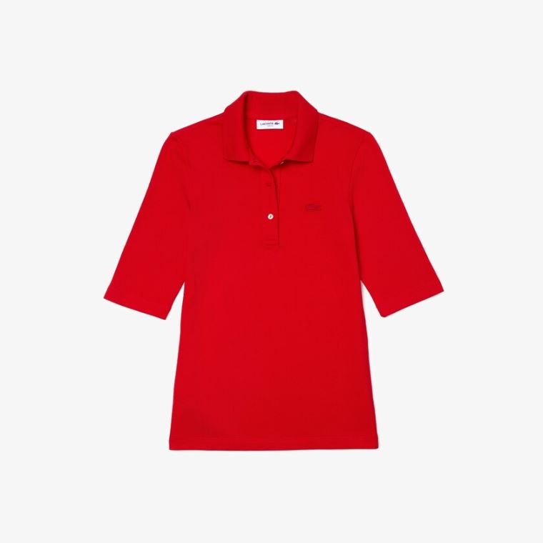 Lacoste Slim Fit Supple Pamut Polo Piros | Ec3u2vAi