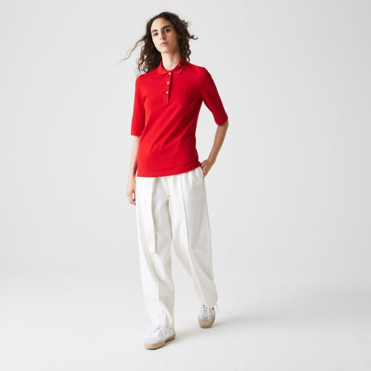 Lacoste Slim Fit Supple Pamut Polo Piros | Ec3u2vAi