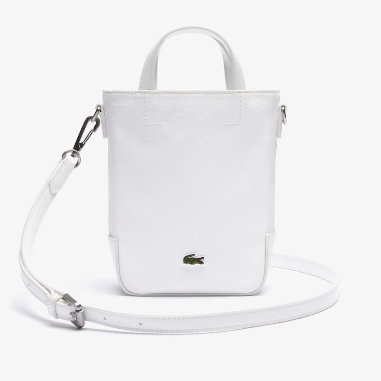 Lacoste Small Piqué Vászon Tote Bag Fehér | kMyXfILl