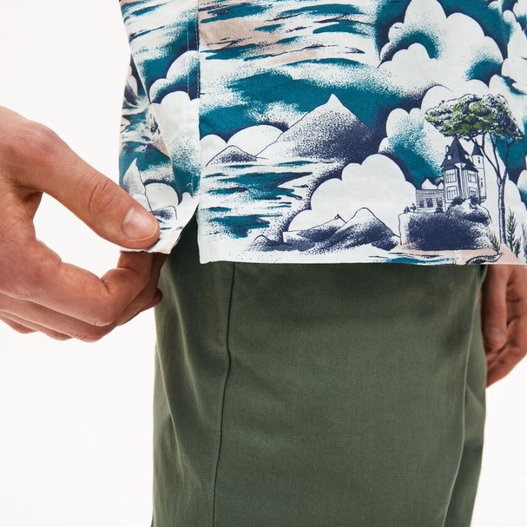 Lacoste Southern France Print Pamut Hawaiian Fit Shirt Kék Világos Rózsaszín Fehér | rhmhgHQu