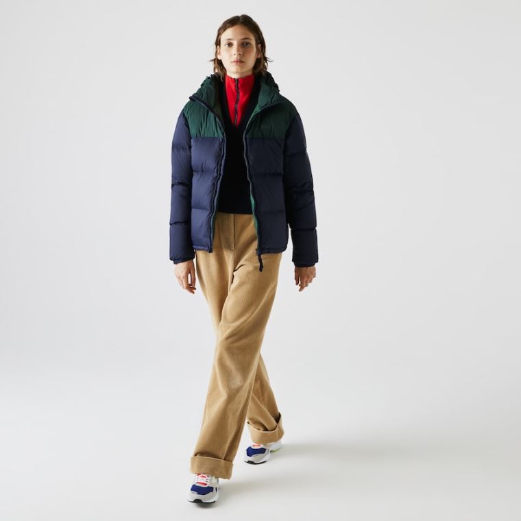 Lacoste Stand-Up Collar Concealed Hood Colourblock Rövid Jacket Sötétkék Kék Zöld | 0WQBJacf