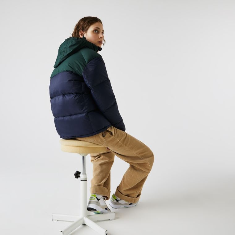 Lacoste Stand-Up Collar Concealed Hood Colourblock Rövid Jacket Sötétkék Kék Zöld | 0WQBJacf