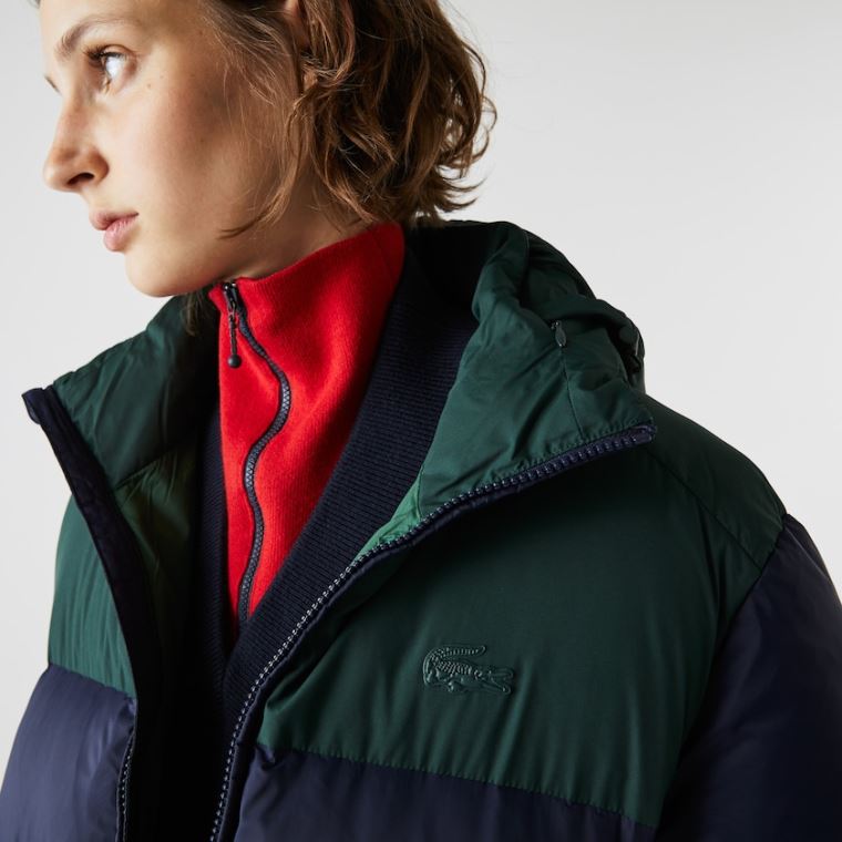 Lacoste Stand-Up Collar Concealed Hood Colourblock Rövid Jacket Sötétkék Kék Zöld | 0WQBJacf