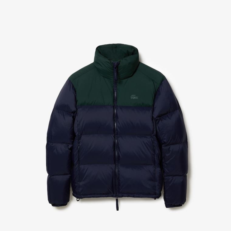 Lacoste Stand-Up Collar Concealed Hood Colourblock Rövid Jacket Sötétkék Kék Zöld | 0WQBJacf