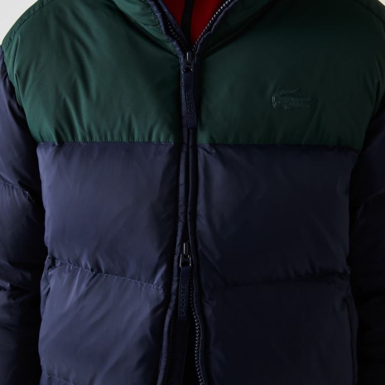 Lacoste Stand-Up Collar Concealed Hood Colourblock Rövid Jacket Sötétkék Kék Zöld | 0WQBJacf