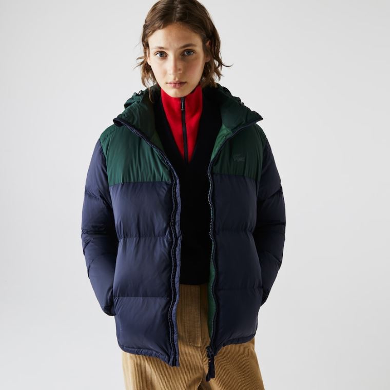 Lacoste Stand-Up Collar Concealed Hood Colourblock Rövid Jacket Sötétkék Kék Zöld | 0WQBJacf