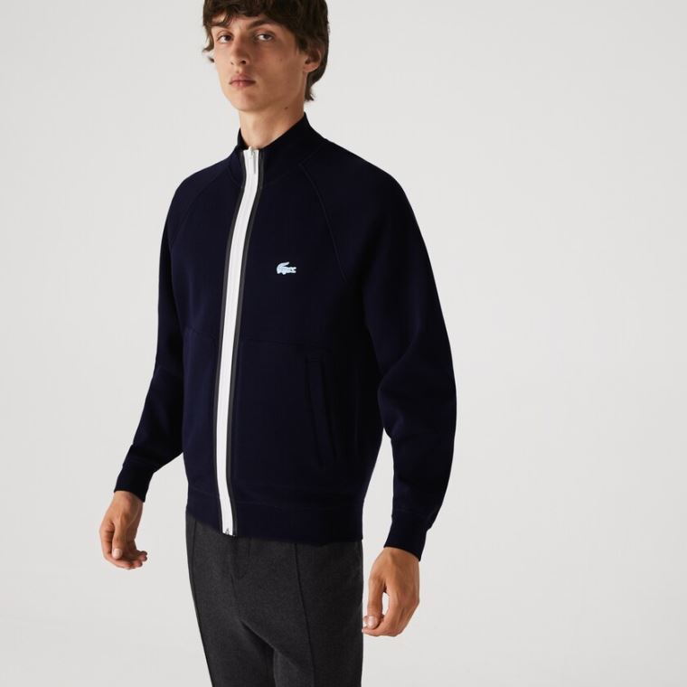 Lacoste Stand-Up Collar Reversible Zippered Jacket Sötétkék Kék Kék | hZc4AIAo