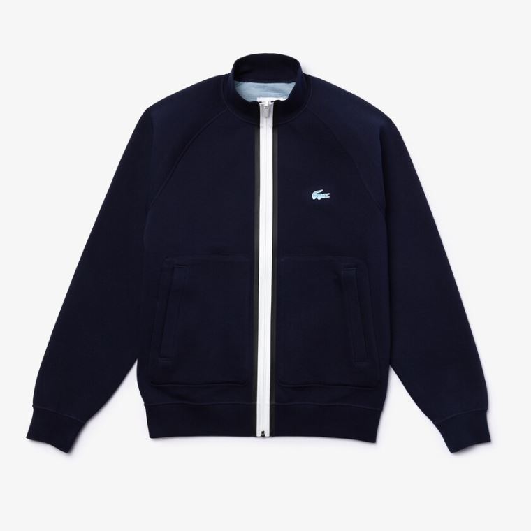 Lacoste Stand-Up Collar Reversible Zippered Jacket Sötétkék Kék Kék | hZc4AIAo