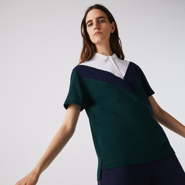 Lacoste Straight fit Colourblock Flowy And Könnyű Polo Zöld Sötétkék Kék Fehér | rpltmiCV