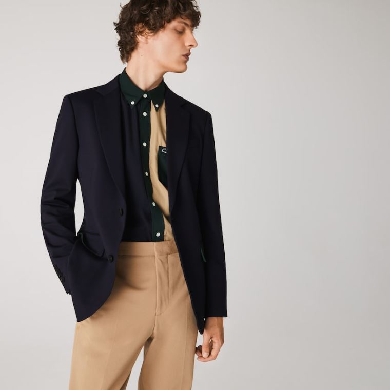 Lacoste Stretch Buttoned Straight Fit Blazer Sötétkék Kék | EkabIX4C