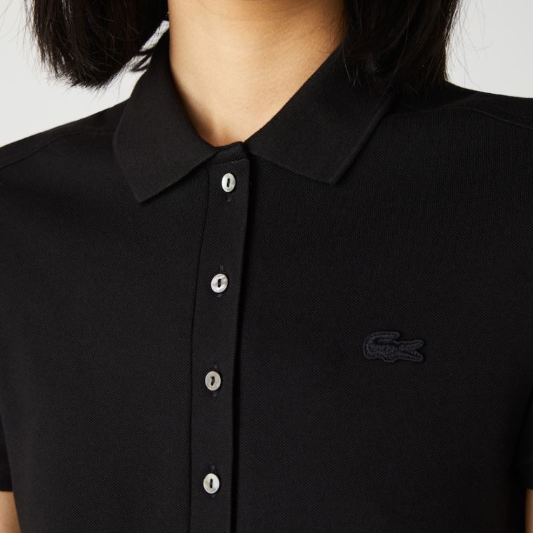 Lacoste Stretch Pamut Piqué Polo Ruha Fekete | niTmLSX7