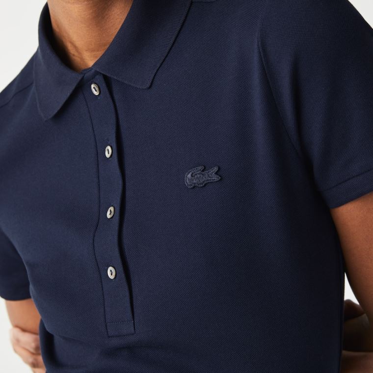 Lacoste Stretch Pamut Piqué Polo Ruha Sötétkék Kék | R1UBIRVJ