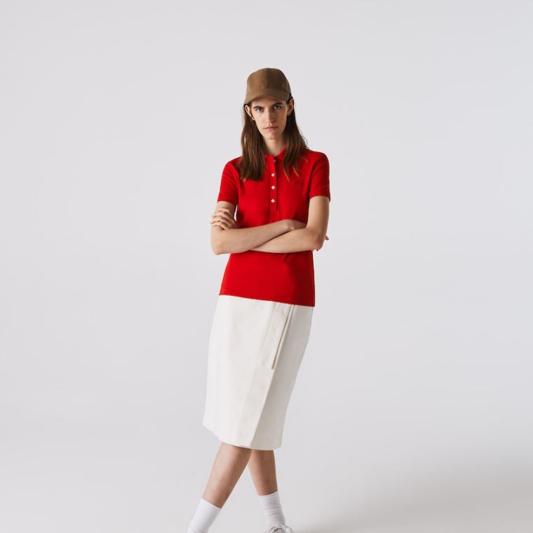 Lacoste Stretch Pamut Piqué Polo Shirt Piros | hxAaZeoe