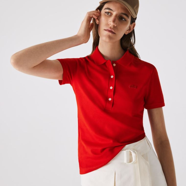 Lacoste Stretch Pamut Piqué Polo Shirt Piros | hxAaZeoe