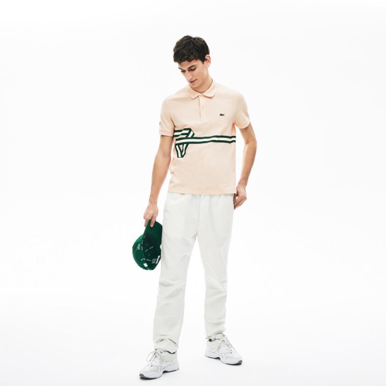 Lacoste Stripe Print Polo Shirt Világos Rózsaszín | EmAiHtSs