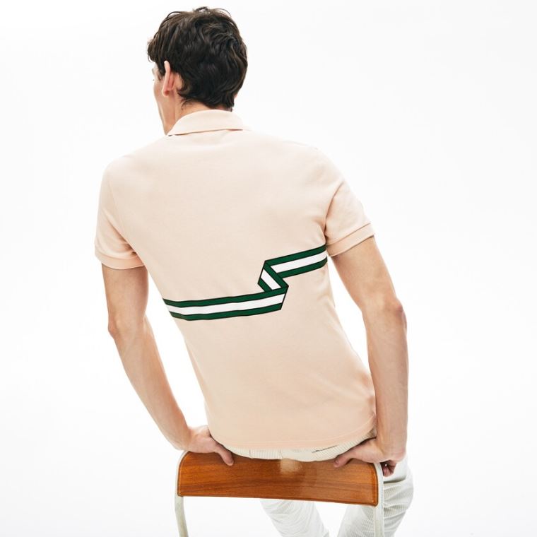 Lacoste Stripe Print Polo Shirt Világos Rózsaszín | EmAiHtSs