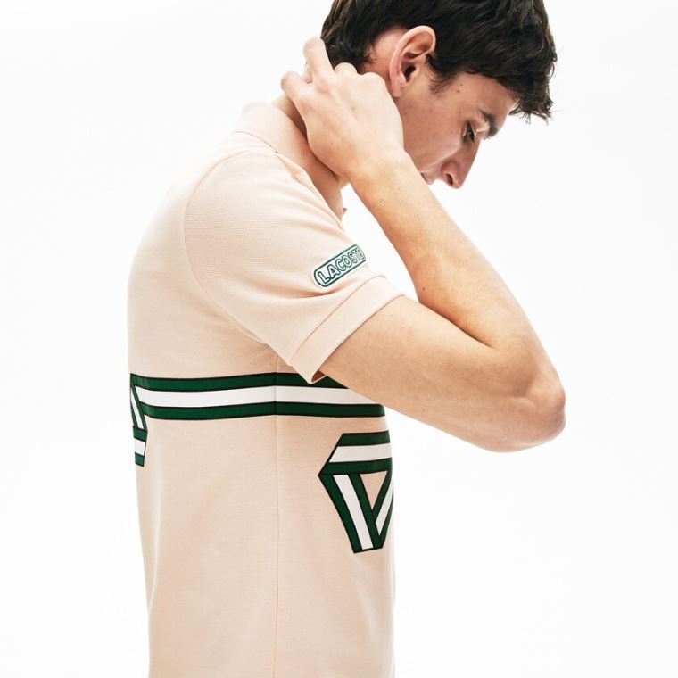 Lacoste Stripe Print Polo Shirt Világos Rózsaszín | EmAiHtSs