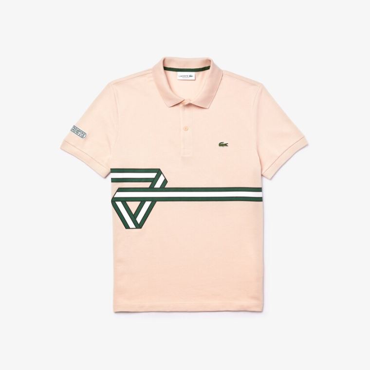 Lacoste Stripe Print Polo Shirt Világos Rózsaszín | EmAiHtSs