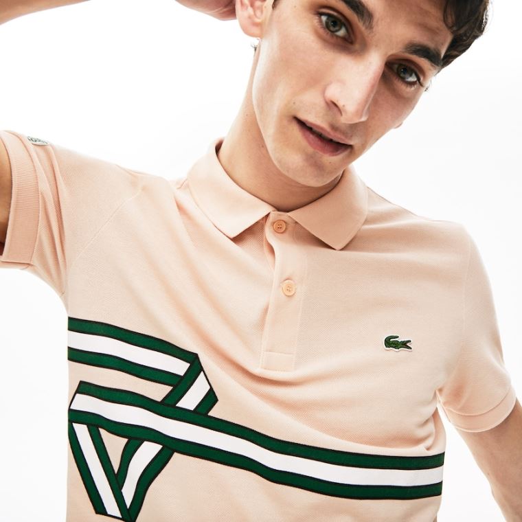 Lacoste Stripe Print Polo Shirt Világos Rózsaszín | EmAiHtSs