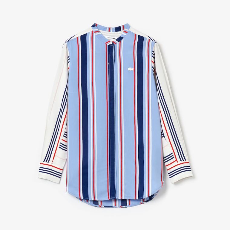 Lacoste Striped Long Flowing Shirt Lila Fehér Sötétkék Kék Piros | Sxg7WGwd