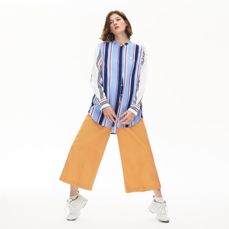 Lacoste Striped Long Flowing Shirt Lila Fehér Sötétkék Kék Piros | Sxg7WGwd