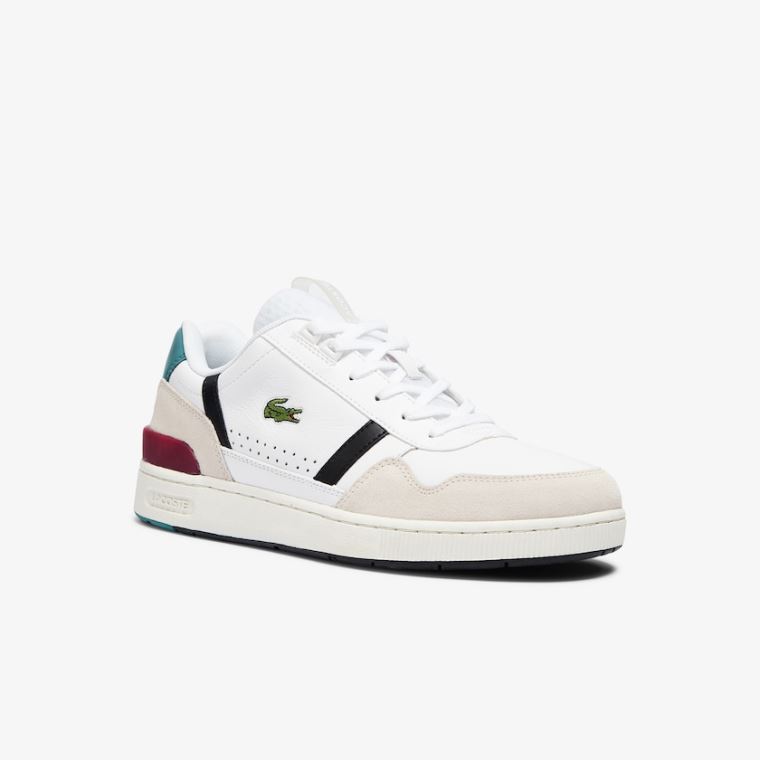 Lacoste T-Clip Bőr Colour-Pop Sneakers Fehér Bézs | hnZ1nCBH