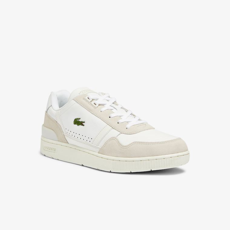 Lacoste T-Clip Bőr and Velúr Sneakers Fehér Szürke | a6K3QnZe